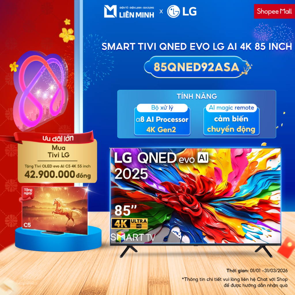 85QNED92ASA (85 Inch)  / 75QNED92ASA (75 Inch)  - Smart Tivi LG QNED Evo AI Mini LED 4K - Bảo Hành C