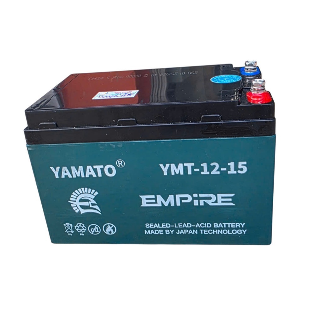 Ắc quy Yamato 12V-15Ah dùng cho xe đạp điện, loa kéo, chạy quạt 12V, thắp sáng