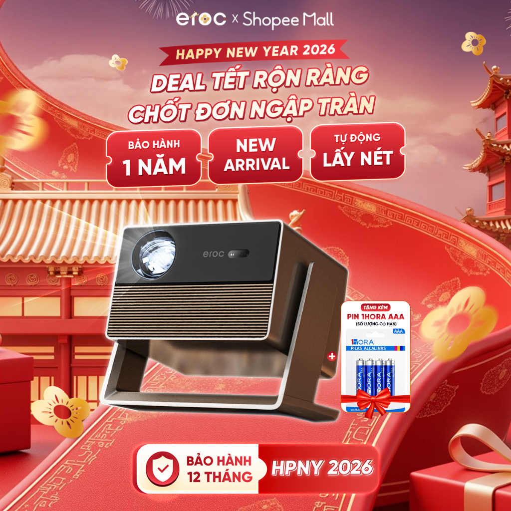Máy chiếu Eroc Master Full HD Độ sáng 1500 ANSI 40000 Lumens Tương thích Netflix, Tự Động Lấy Nét - 