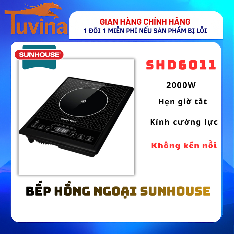 Bếp hồng ngoại đơn Sunhouse SHD6011 – 2000W nấu nhanh, không kén nồi, có hẹn giờ