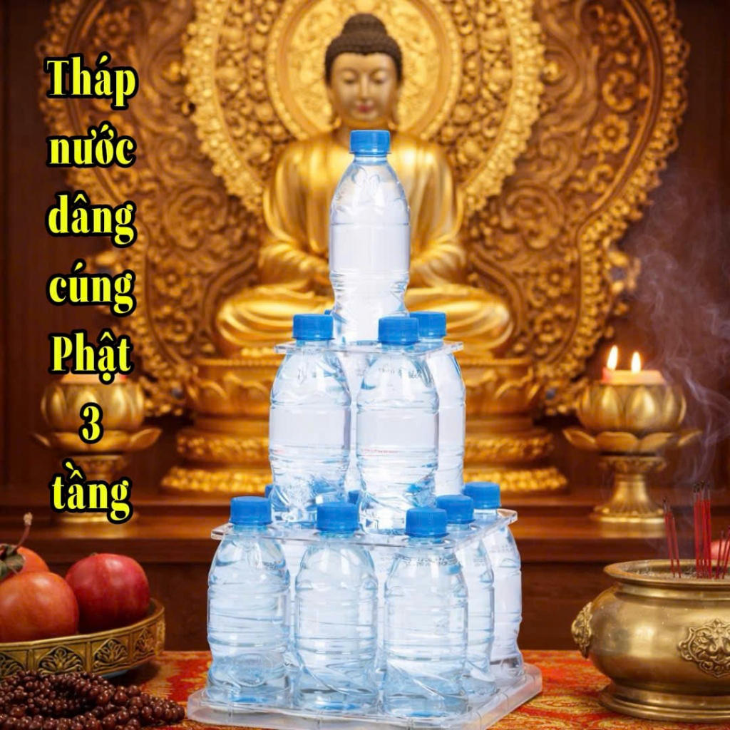 Khay bày tháp nước , bi vuông 3 tầng Nhựa Mika Việt Nhật 5729 - khay tháp nước 3 tầng cúng lễ phật