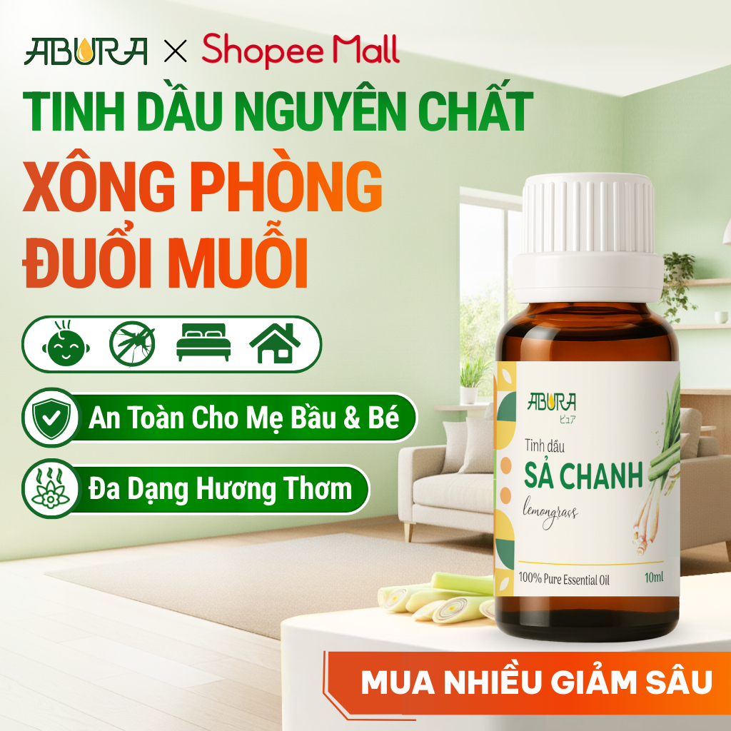 Tinh Dầu Nguyên Chất ABURA - Xông Phòng, Ngăn Khuẩn, Đuổi Muỗi | Nhiều Mùi Hương