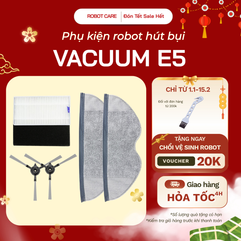 Phụ kiện robot hút bụi Vacuum E5 - Phụ kiện robot hút bụi lau nhà E5 - Chổi robot hút bụi