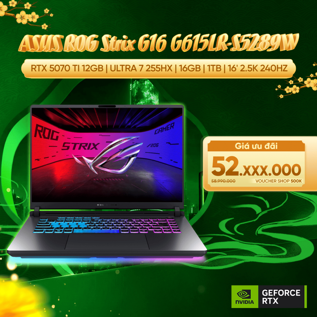 Laptop ASUS ROG Strix G16 G615LR-S5289W Card đồ họa GeForce RTX™ 5070 Ti 12GB