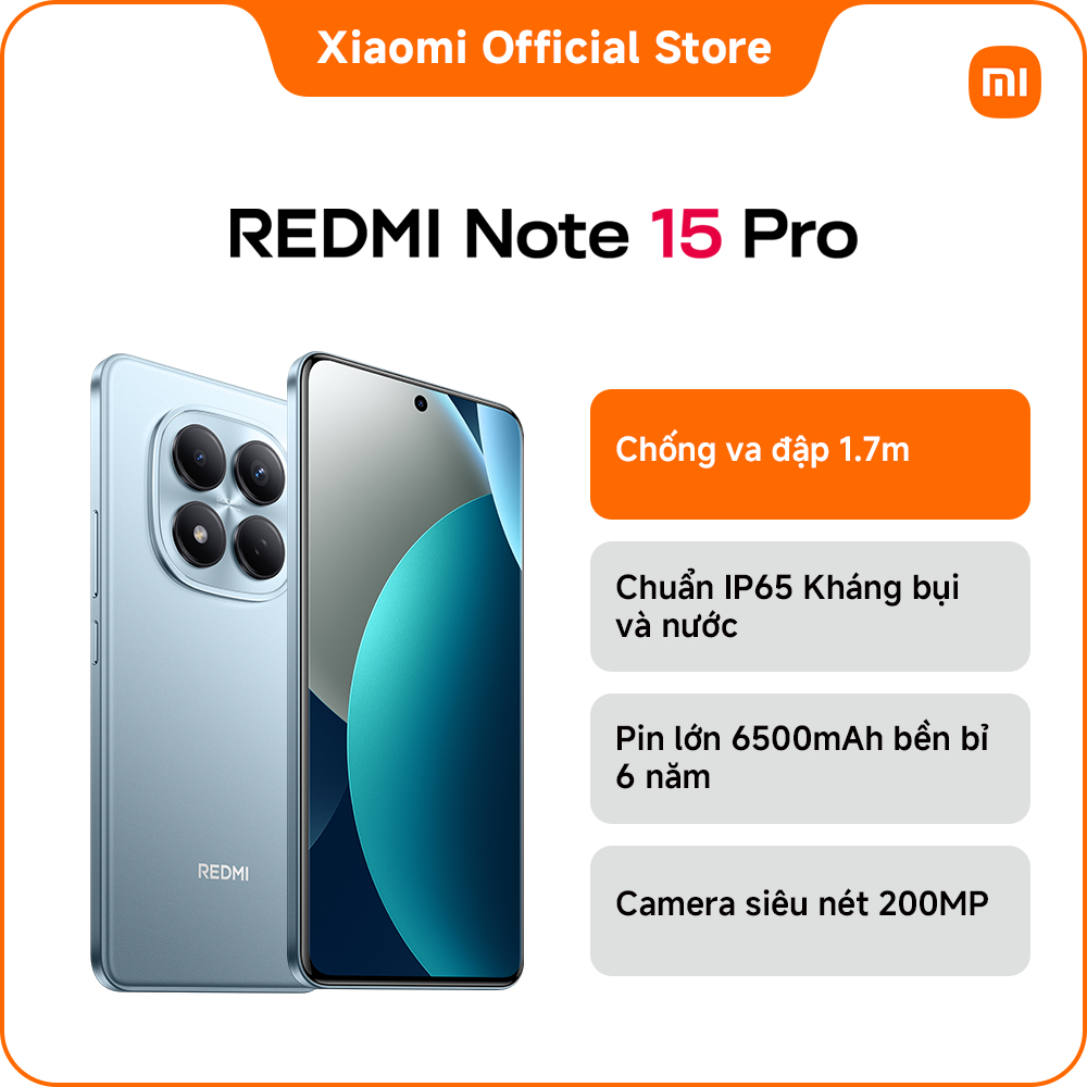 Điện thoại thông minh REDMI Note 15 Pro(8+256GB|12+256GB) |Pin lớn 6500mAh|Kính Corning® Gorilla® Gl