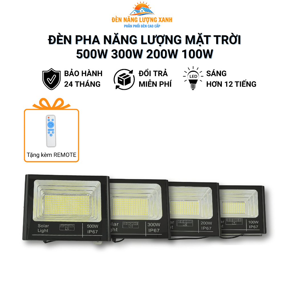 Đèn Led Năng Lượng Mặt Trời CTMLights 500W 300W 200W 100W Vỏ Nhôm, Cảm Biến Thông Minh