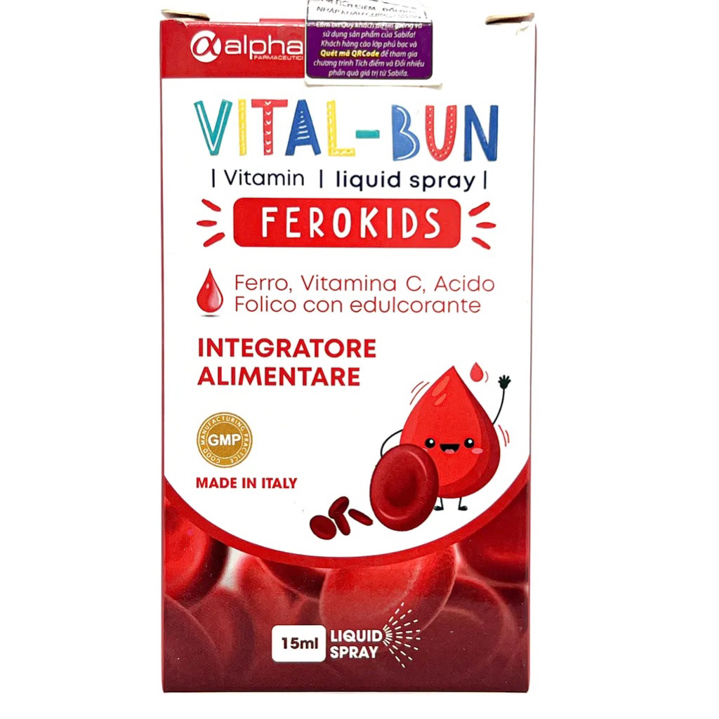 VITAL- BUN FEROKIDS (15ml) Sắt Xịt bổ sung sắt cho trẻ sơ sinh và trẻ nhỏ, giảm tỉ lệ thiếu máu ở tr