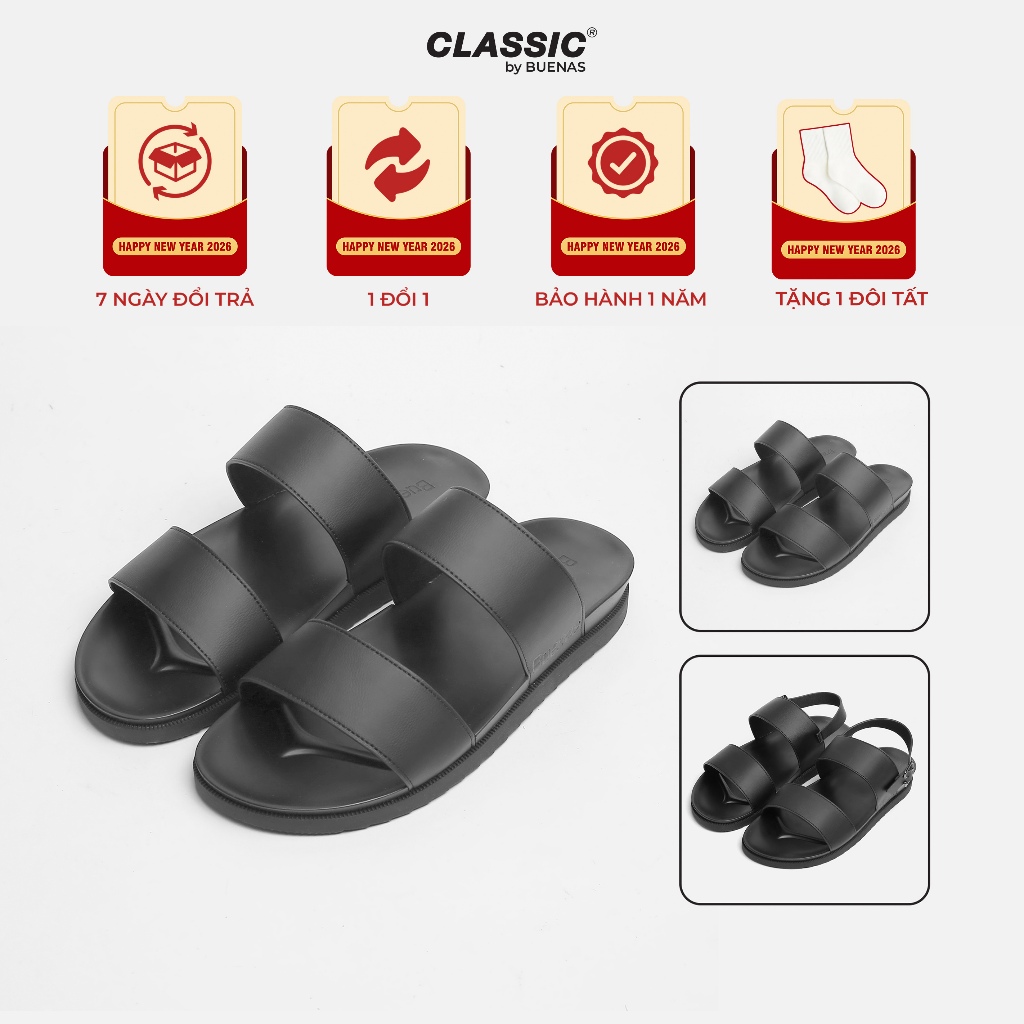 [MẪU MỚI] Dép da BS07 bò đế cao su Buenas Classic - dép quai ngang công sở thanh lịch