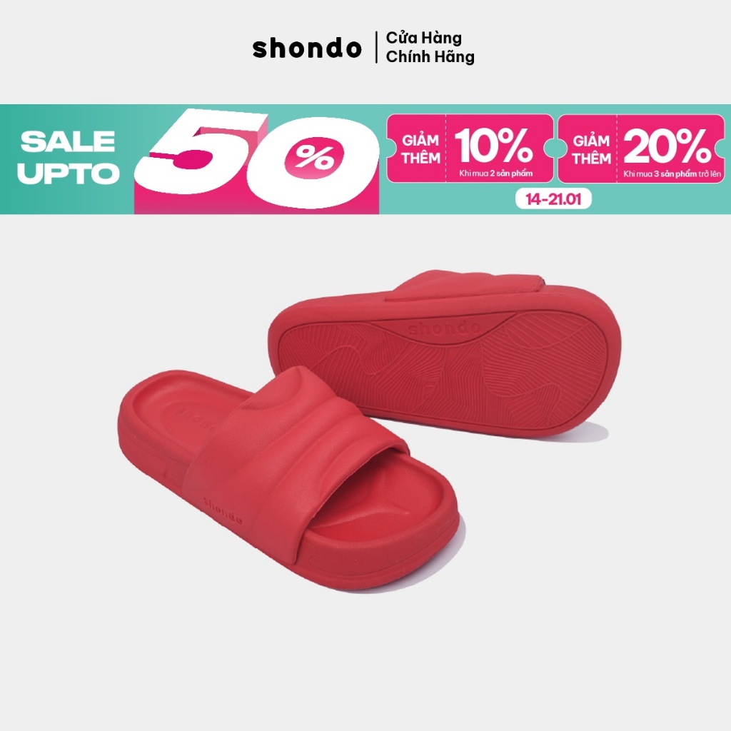 Dép Quai Ngang Nam Nữ SHONDO Trendy 5 Chống Thấm Nước, Êm Chân, Thời Trang Màu Full Đỏ TR56565