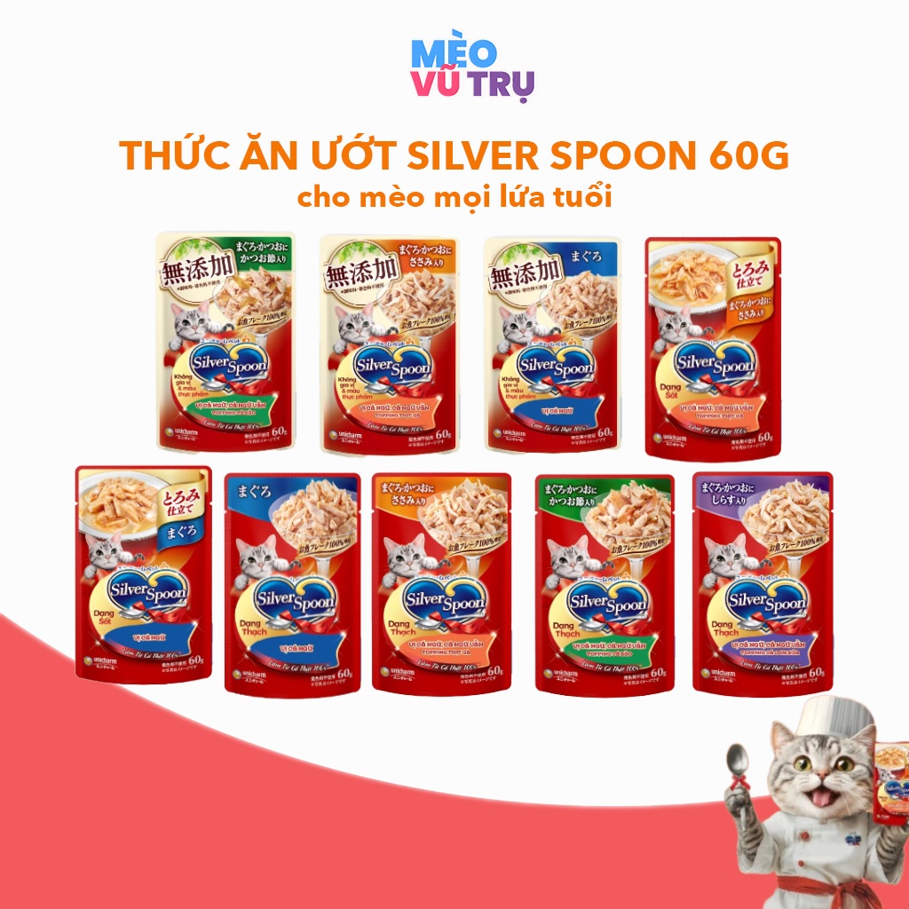 Pate SILVER SPOON 60G Cho Mèo - Thức Ăn Ướt Cho Mèo Silver Spoon Dạng Sốt, Dạng Thạch