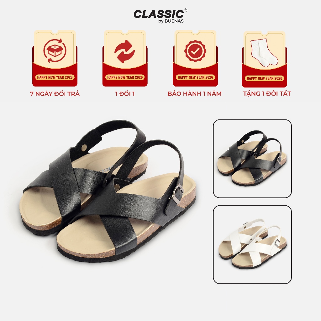 Sandal đế trấu BU03 nam nữ unisex sandal birken xỏ ngón Buenas - BU03 có quai