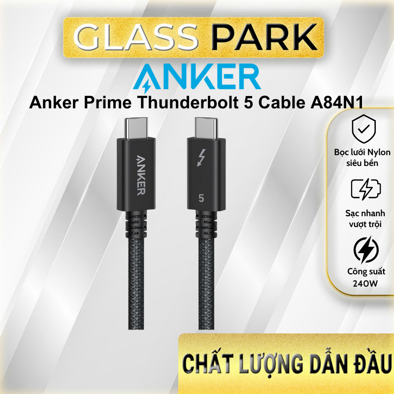 Cáp Sạc Nhanh  Anker Prime Thunderbolt 5 240W 80Gbps 0.5M - A84N1 C to C, sạc siêu nhanh, truyền dữ 