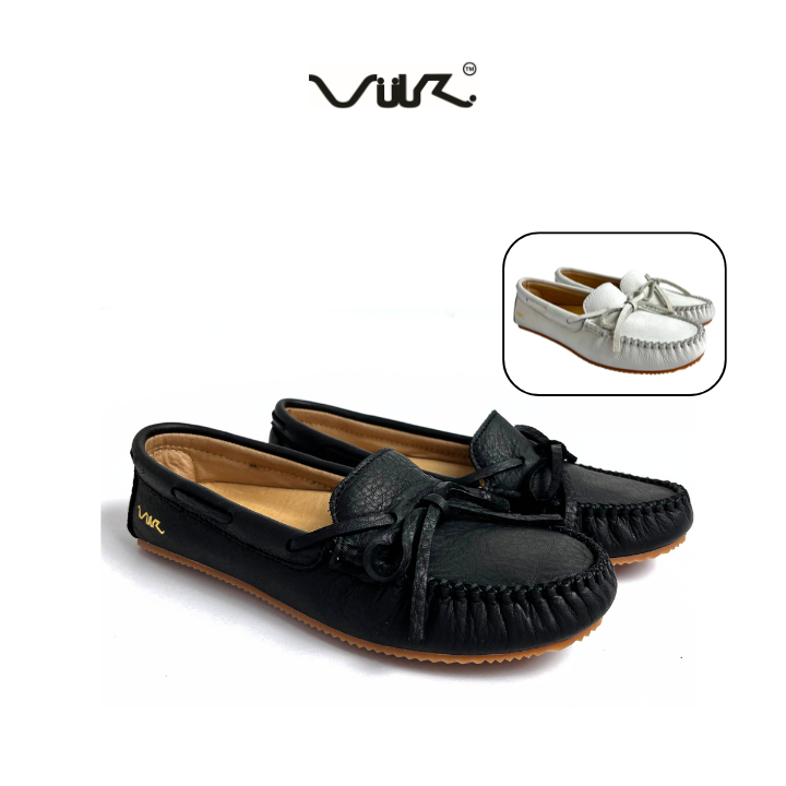 Giày Búp Bê Nữ Dáng Bệt Rút Mũi Da Bò Thật Vuki Moccasin