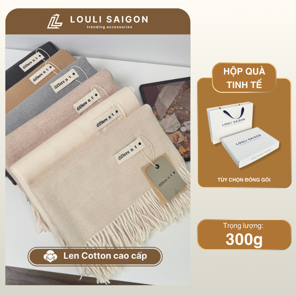 [KOL] Khăn quàng cổ len nam nữ cashmere LOULI SAIGON Different, khăn choàng cổ mùa đông cotton dệt k