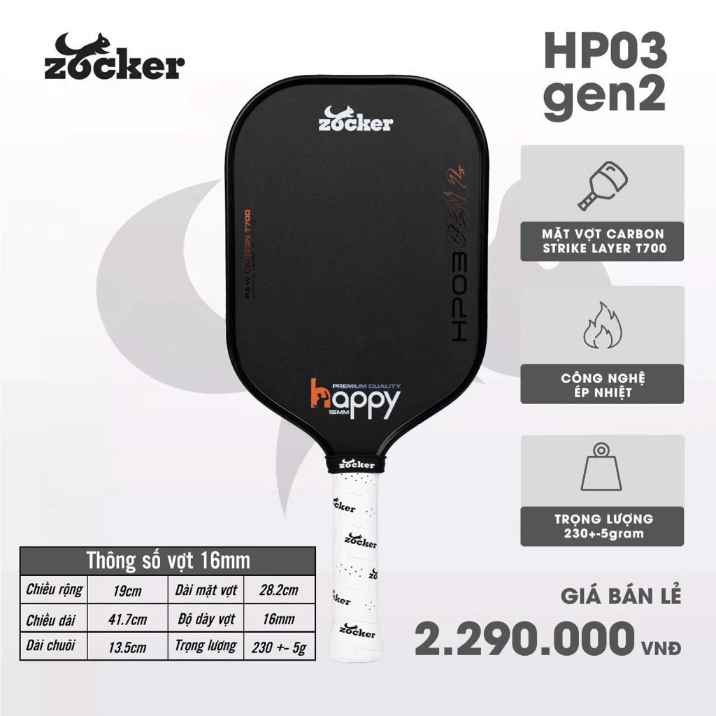 ( CHÍNH HÃNG ) VỢT PICKLEBALL ZOCKER HP03 GEN 2 – NÂNG CẤP TOÀN DIỆN, ĐÁNH ÊM & MẠNH