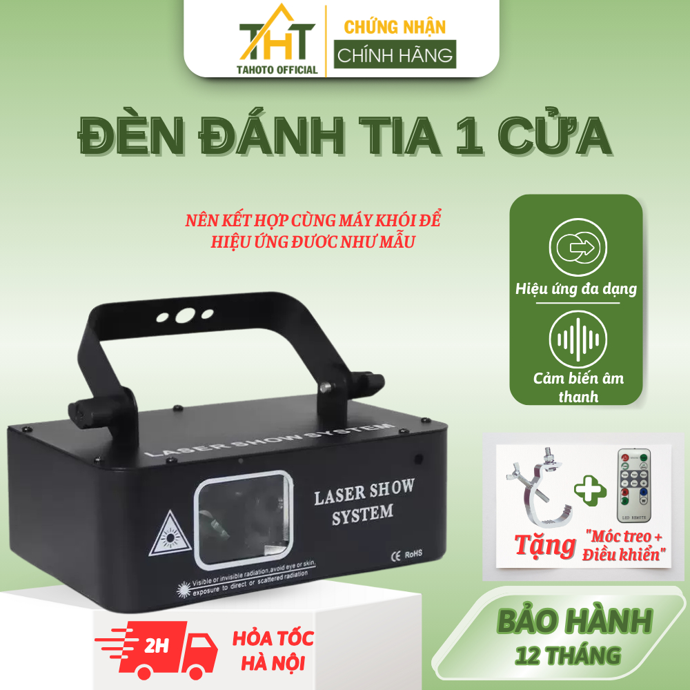 [TẶNG ĐIỀU KHIỂN TEST] Đèn sân khấu đánh tia 1 cửa chiếu hình 3D TAHOTO chiếu tia laser 3D dành cho 