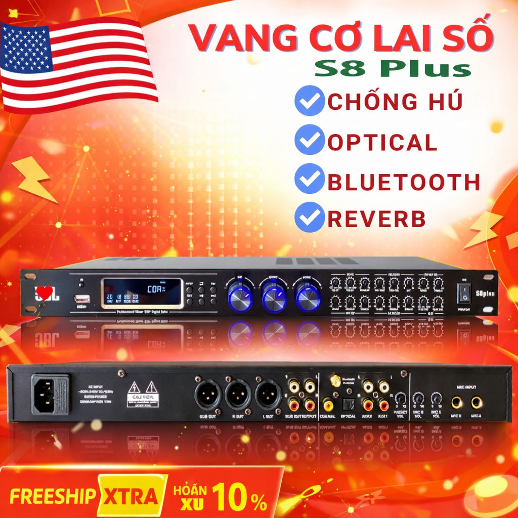 VANG CƠ LAI SỐ S8 PLUS - PHIÊN BẢN 2025 ECHO REVERB HAY, Chống Hú Tự Động, Điều khiển + Cổng quang +