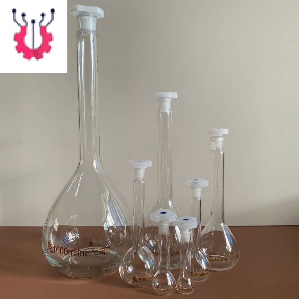 Bình định mức trắng thủy tinh nút nhựa 5ml 10ml 25ml 50ml 100ml 250ml 500ml 1000ml