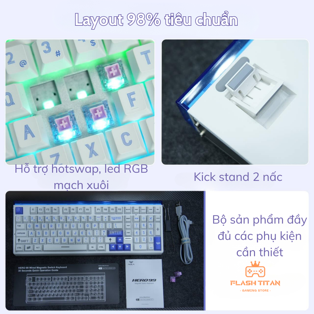 Bàn Phím Cơ Gaming Aula Hero 99 HE - Rapid Trigger - Switch Nam Châm 8k Polling Rate - RT 0.005mm | BigBuy360 - bigbuy360.vn