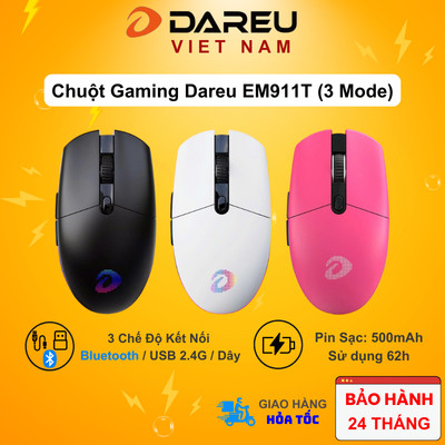 Chuột Gaming Dareu EM911T Pin sạc: 500mAh (3 Mode: USB 2.4G + Bluetooth + Dây)