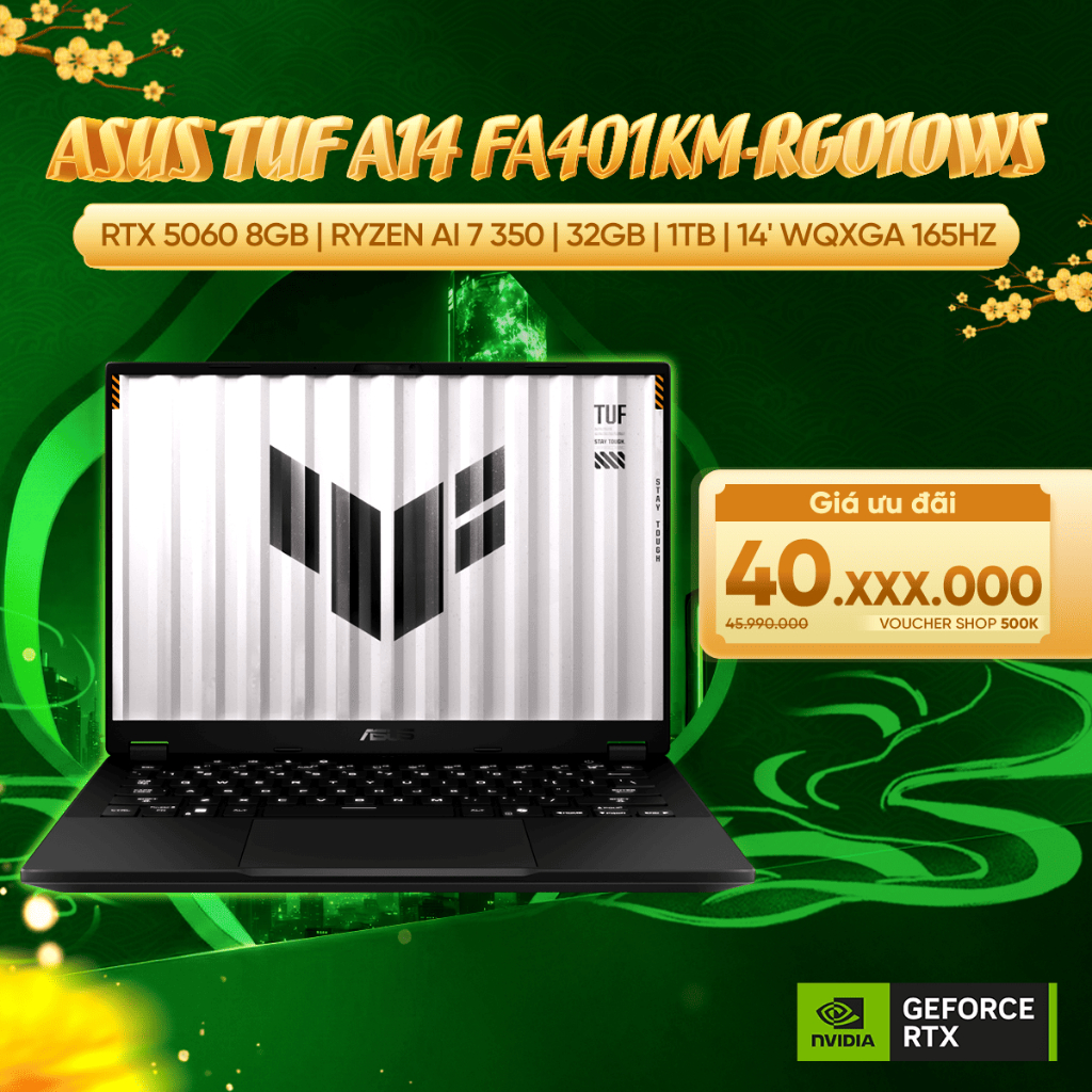 Laptop ASUS TUF Gaming A14 FA401KM-RG010WS Card đồ họa GeForce RTX™ 5060 8GB