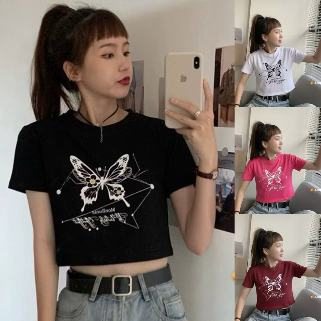 Áo thun nữ form CROPTOP tay ngắn in hình bum bum phong cách TIMI SHOP CR BUMLEP