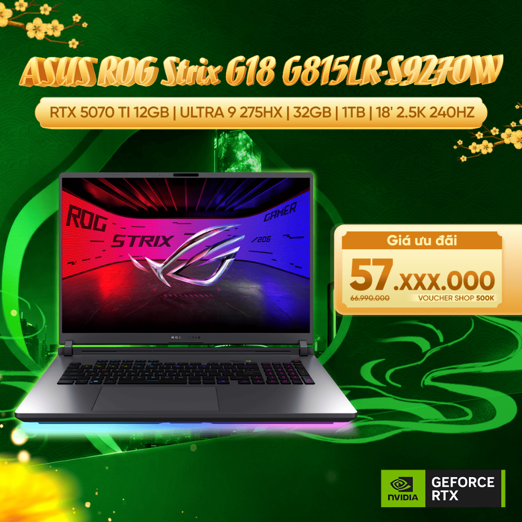 Laptop ASUS ROG Strix G18 G815LR-S9270W GeForce RTX™ 5070 Ti 12GB / Ultra 9 275HX /32GB / 1TB