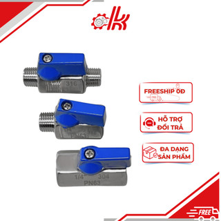 Van Bi Mini Inox 304 Tay Gạt - Van Khóa Nước, Hơi, Hóa Chất 2 Đầu Ren Ngoài (Ren 9.6, 13, 17, 21)