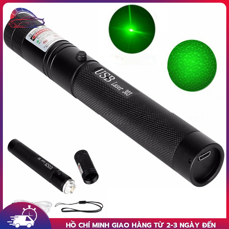 Đèn pin laser 303 siêu sáng gồm pin, sạc  Đèn lazer 303 tia Xanh lá