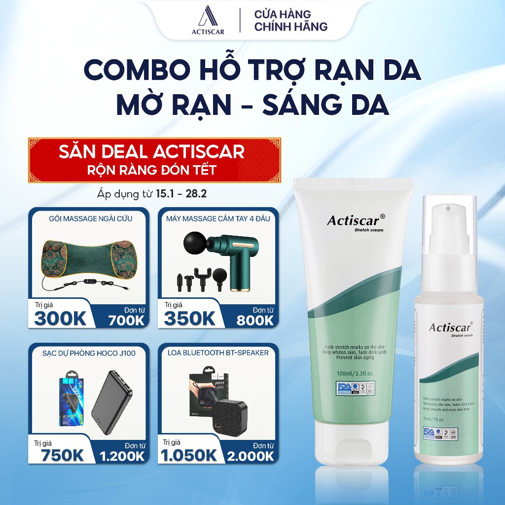Combo Kem Rạn Da Actiscar Stretch 100ml và Serum Rạn Da 30ml
