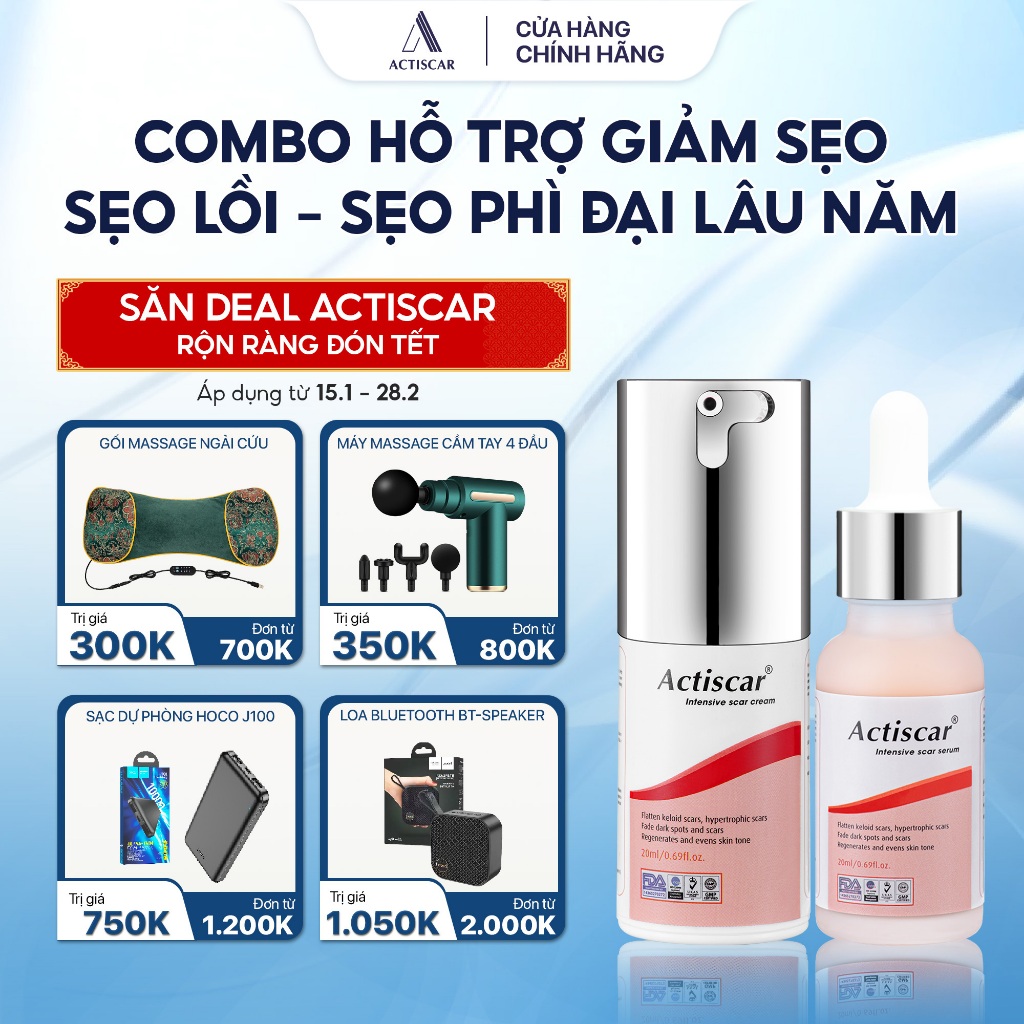 Kem Và Serum Actiscar Hỗ trợ cải thiện Sẹo Lồi, Sẹo Phì Đại Lâu Năm