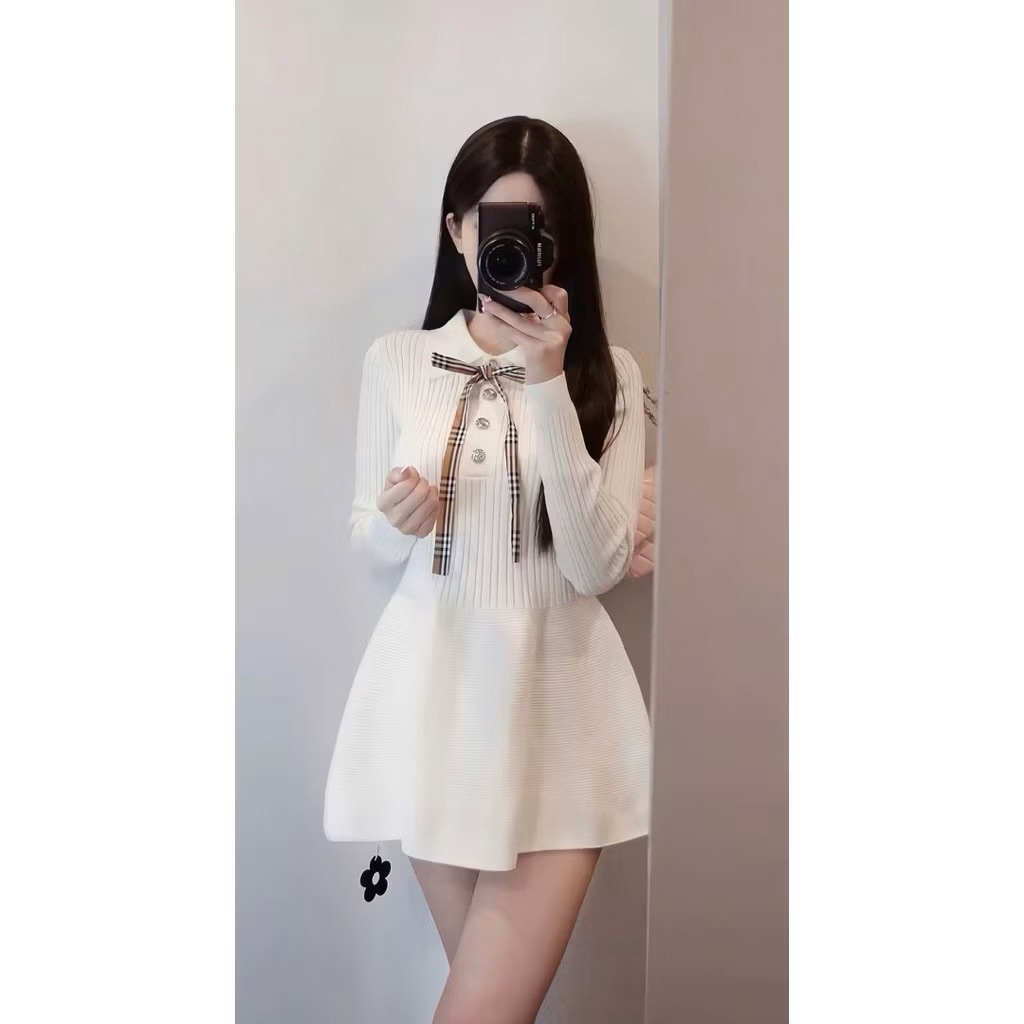 𝐜𝐢𝐧𝐝𝐲.𝐬𝐭𝐮𝐝𝐢𝐨 Váy Len Polo Chiết Eo Kèm Nơ