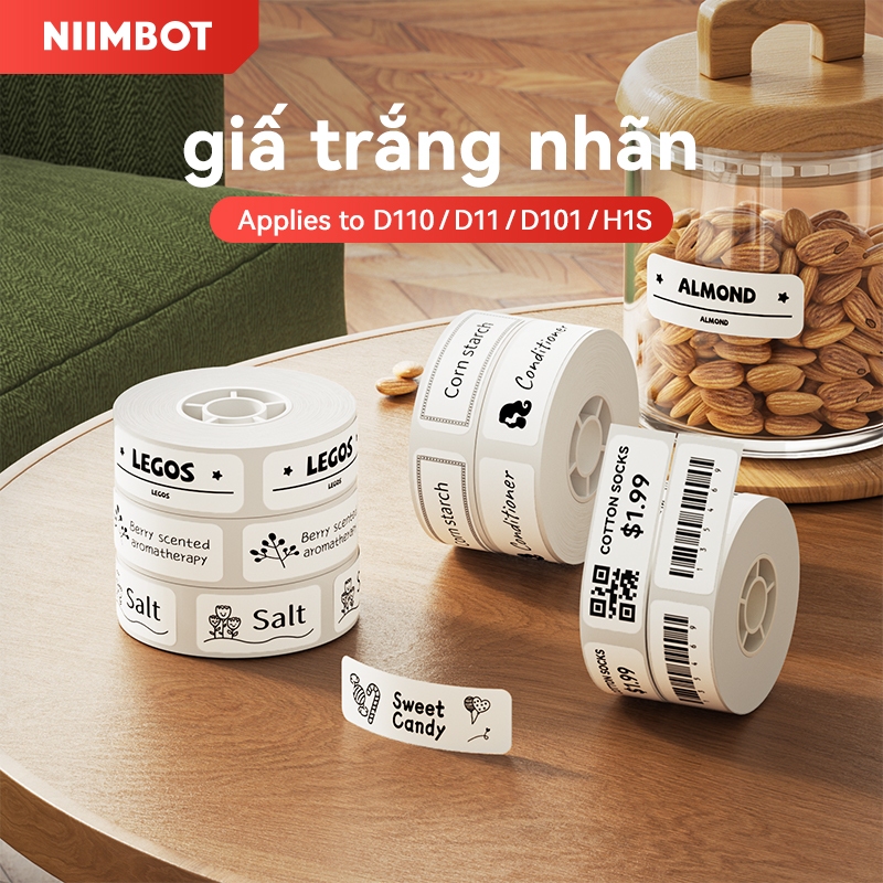 （3cuộn）Niimbot D11/D110/D101 Nhãn in Tên Nhãn dán nhãn trắng không thấm nước tự dính