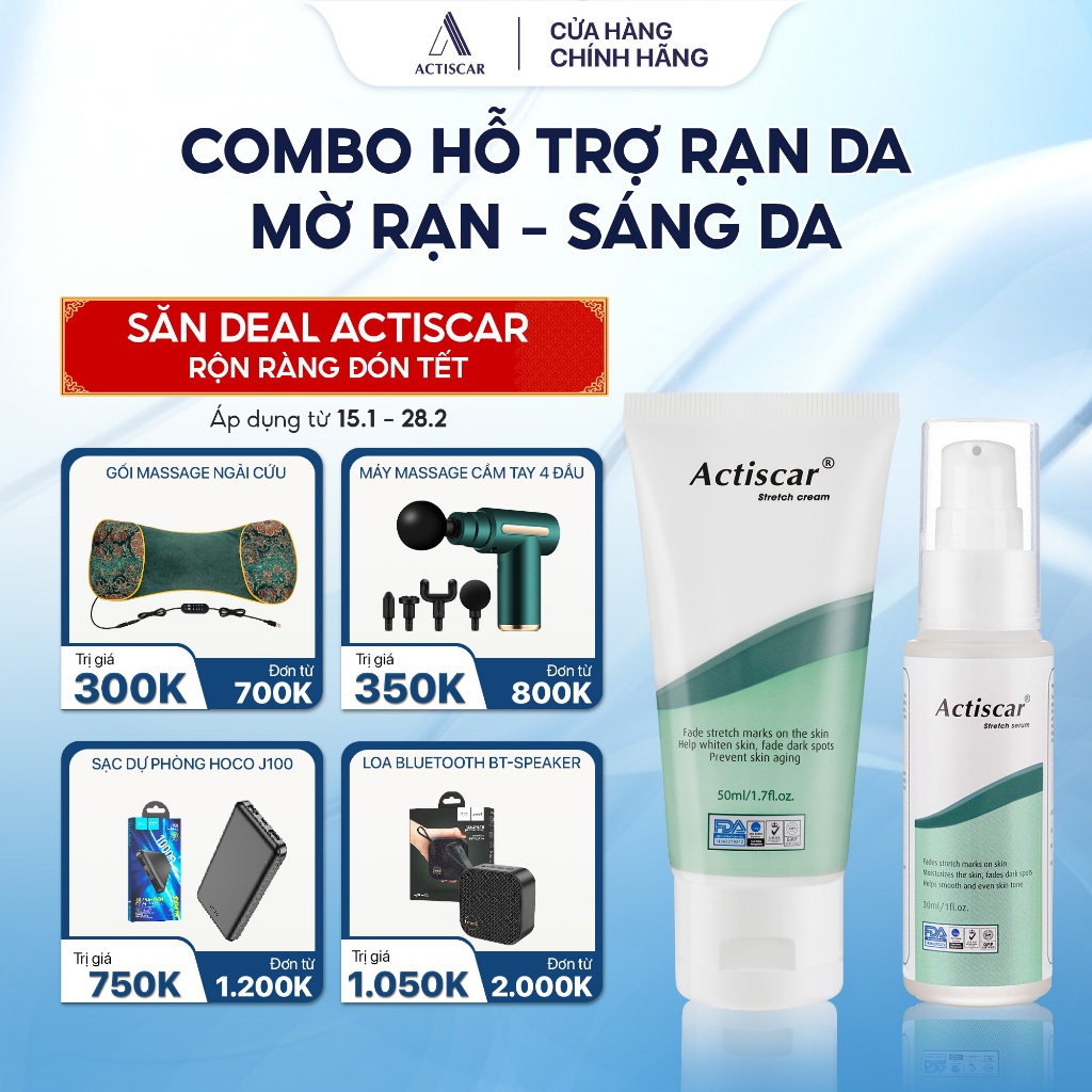 Combo Kem Rạn Da Actiscar Stretch 50ml và Serum Rạn Da 30ml
