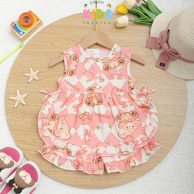 Bộ tole bé gái lai tròn nút Lavin Kids 6-15kg mềm mịn, thoáng khí, ít co rút