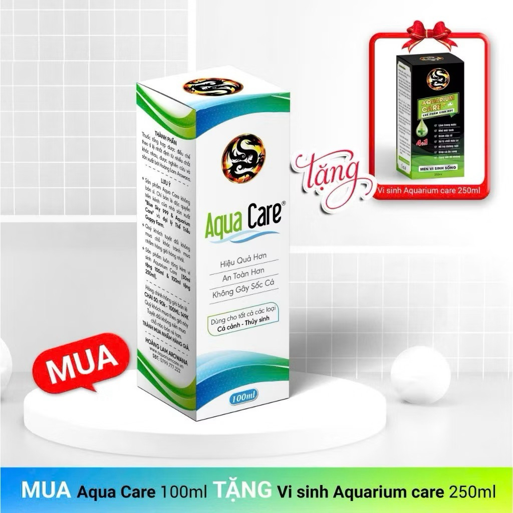 Aquarium Care 250ml tặng  Aqua Care | Vi Sinh Khử Độc, Khử Clo, Giảm NH3 NO2, Kim Loại Nặng – Tăng Đ