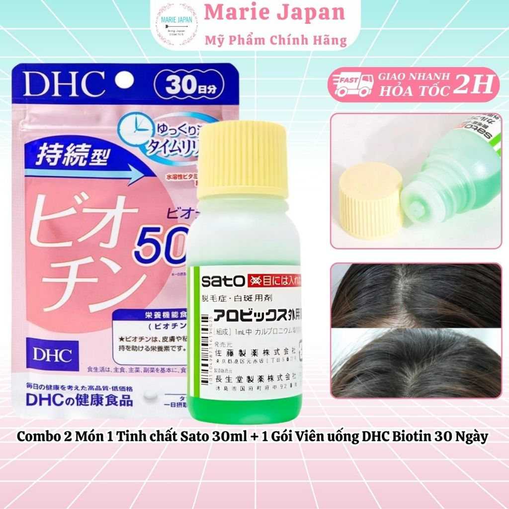 Combo 2 Món 1 Tinh chất Sato 30ml + 1 Gói Viên uống DHC Biotin 30 Ngày