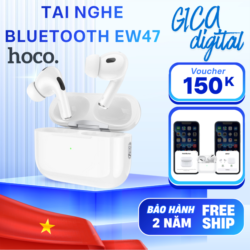 Tai Nghe Bluetooth Hoco EW47 TWS BT5.3 Có Micro Vuốt Tăng Giảm Âm Lượng Nghe Nhạc Bass Căng 7 Giờ