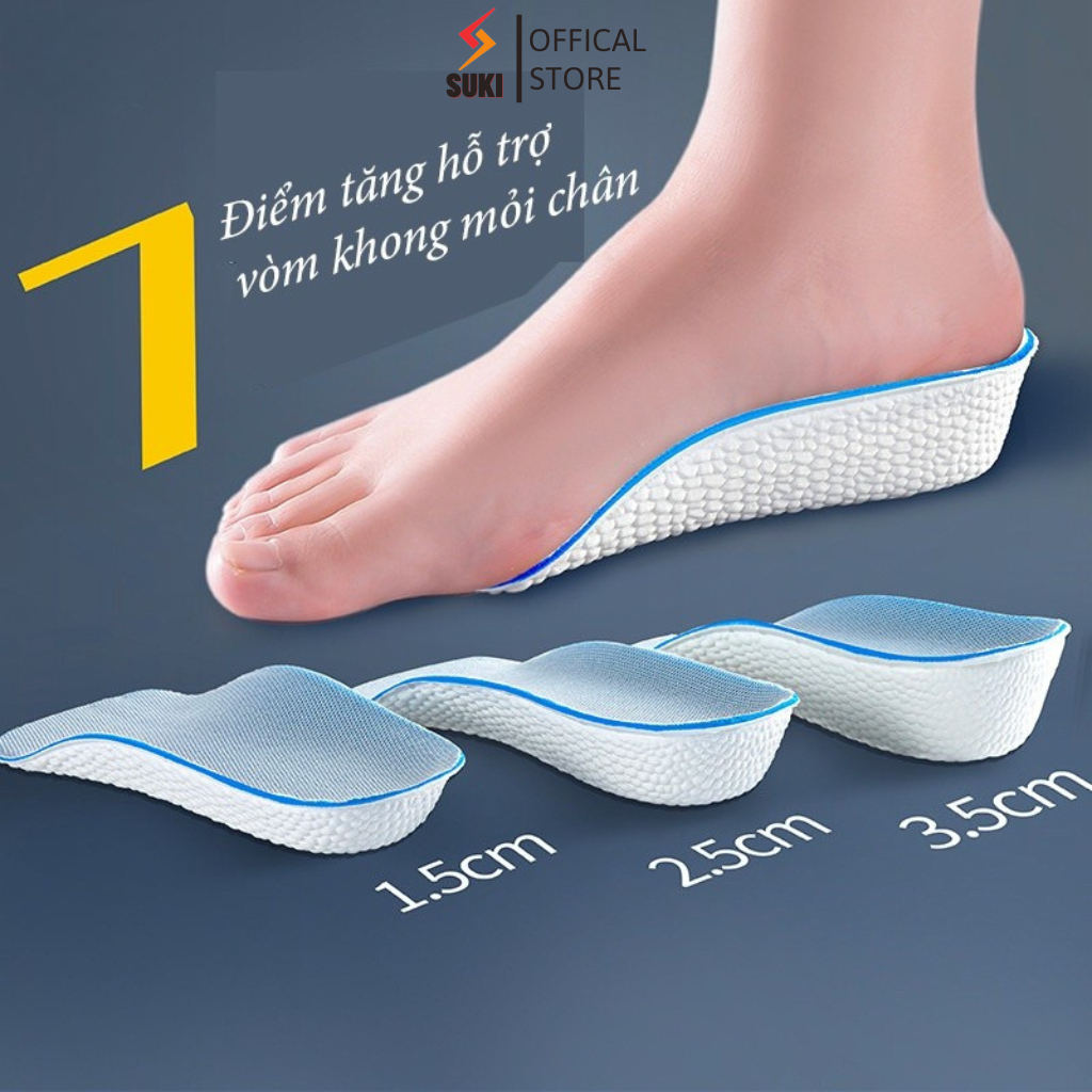 lót giày tăng chiều cao nửa bàn, lót nâng chiều cao tạo vòm chân, đế giảm sốc, thoáng khí giảm đau chân