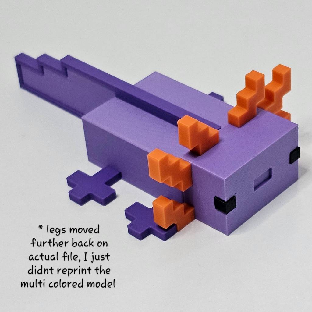 mô hình axolotl Minecraft in 3D, Flexible/Articulated Minecraft Axolotl, đồ chơi trưng bày
