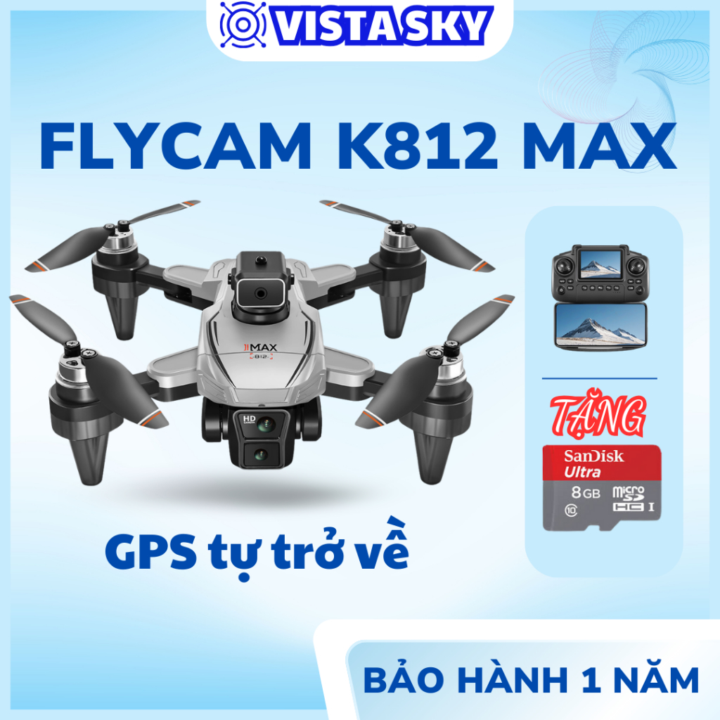 Flycam K812 Pro Max, Flycam, Máy Bay Điều Khiển Có Tay Cầm Màn Hình Drone Định Vị GPS Tự Quay Về