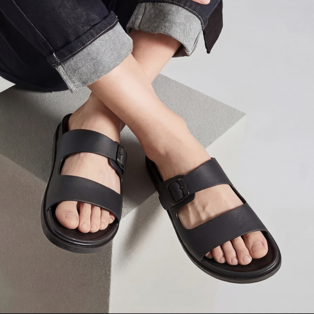 Dép da nam CORVIN CORE (CT01) quai ngang đôi 1 khóa đế công thái học êm ái bám đường