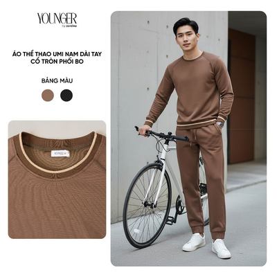Đồ bộ thể thao nam YOUNGER BY CARDINA tách sét vải umi áo dài tay cổ tròn bo gấu và quần dài bo gấu 5YANM27 5YQDT27