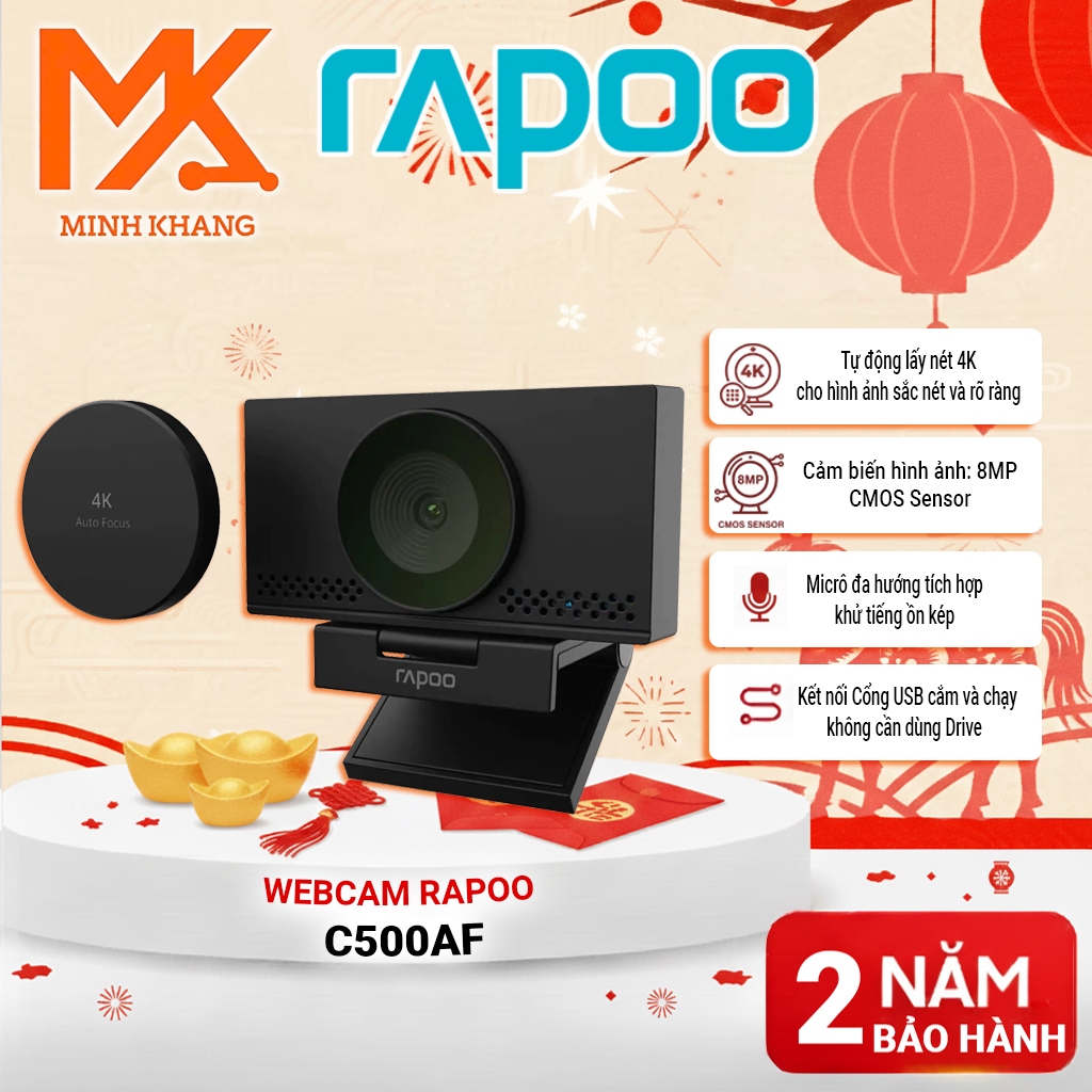 [Chính Hãng Rapoo] Webcam Rapoo C500AF – Độ phân giải 4K Ultra HD, Tự động lấy nét, Mic kép khử ồn, 