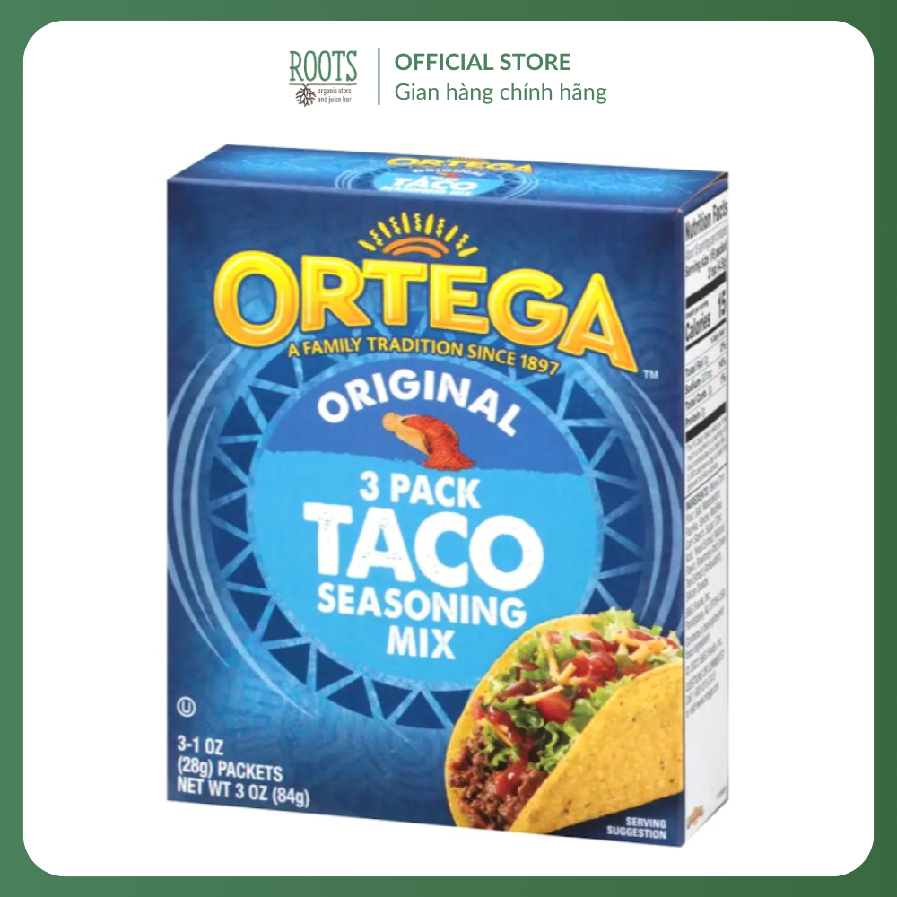 (Ship hỏa tốc) ORTEGA - Bột Gia Vị Làm Bánh Taco, Original Taco Seasoning Mix, 3 Gói, 3 oz (84g)