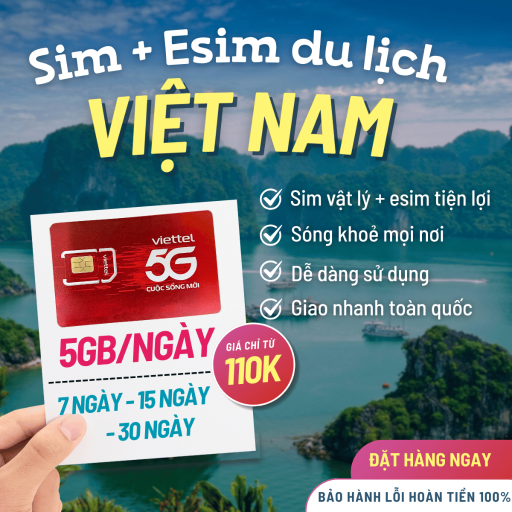 Sim Viettel 5G Miễn Phí 1 Tháng Ưu Đãi 5GB/Ngày Sài Mạng Tốc Độ Cao - Sim Lắp SỬ Dụng Ngay Có ESIM