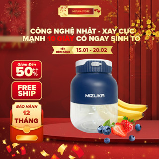 Máy xay sinh tố đa năng cầm tay Mizuka 500ml 2in1, nắp chống tràn, lưỡi dao inox siêu bén, pin 3000mAh màu xanh navy