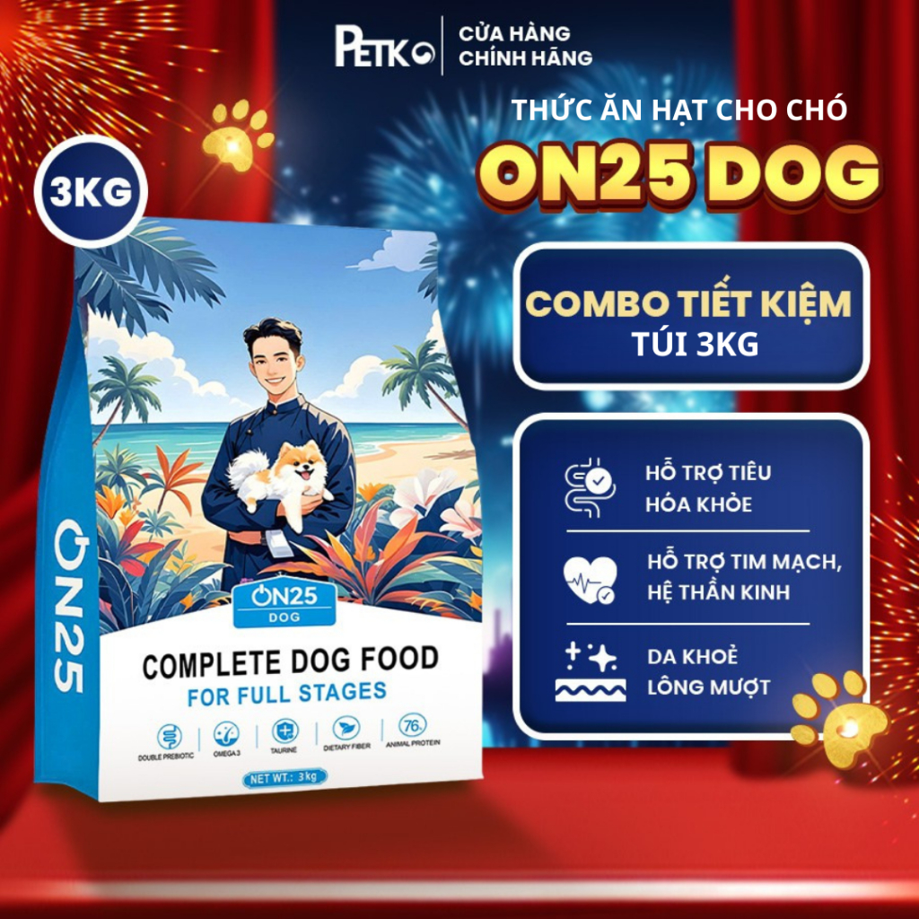[Combo Tiết Kiệm - Túi 3kg] Hạt Cho Chó ON25 DOG - Bóng Da, Mượt Lông, Hỗ Trợ Tiêu Hóa