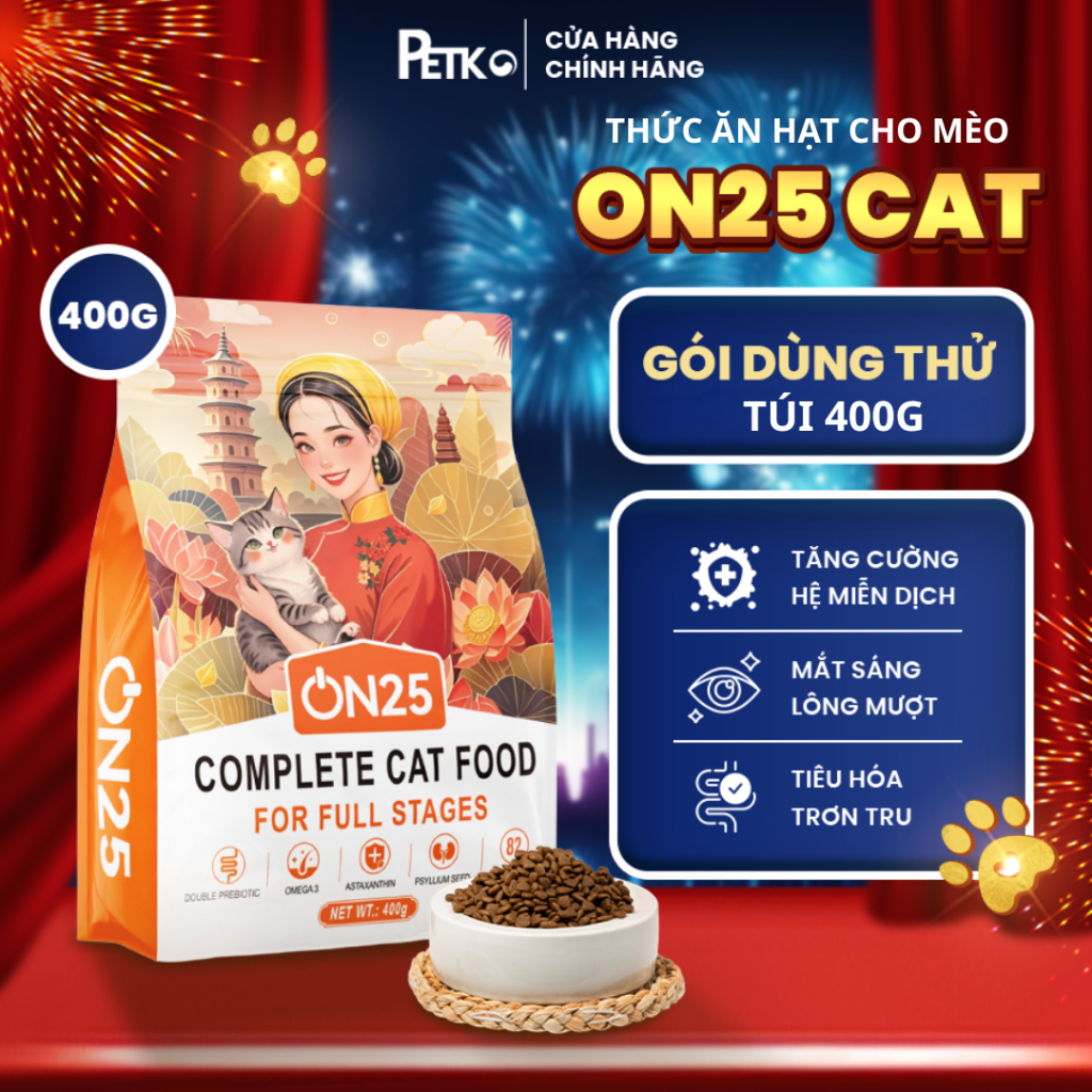 [Gói Dùng Thử - 400g] Hạt Cho Mèo ON25 CAT - Giúp Sáng Mắt, Lông Mượt, Phân Khô