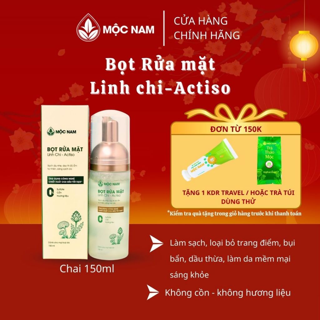 Bọt rửa mặt Mộc Nam chiết xuất Linh Chi Actiso làm sạch sâu không gây khô da 150ml